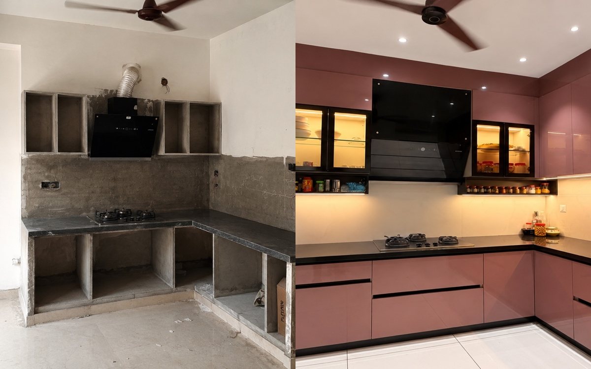 Modular kitchen before and after interior by Metaspaces