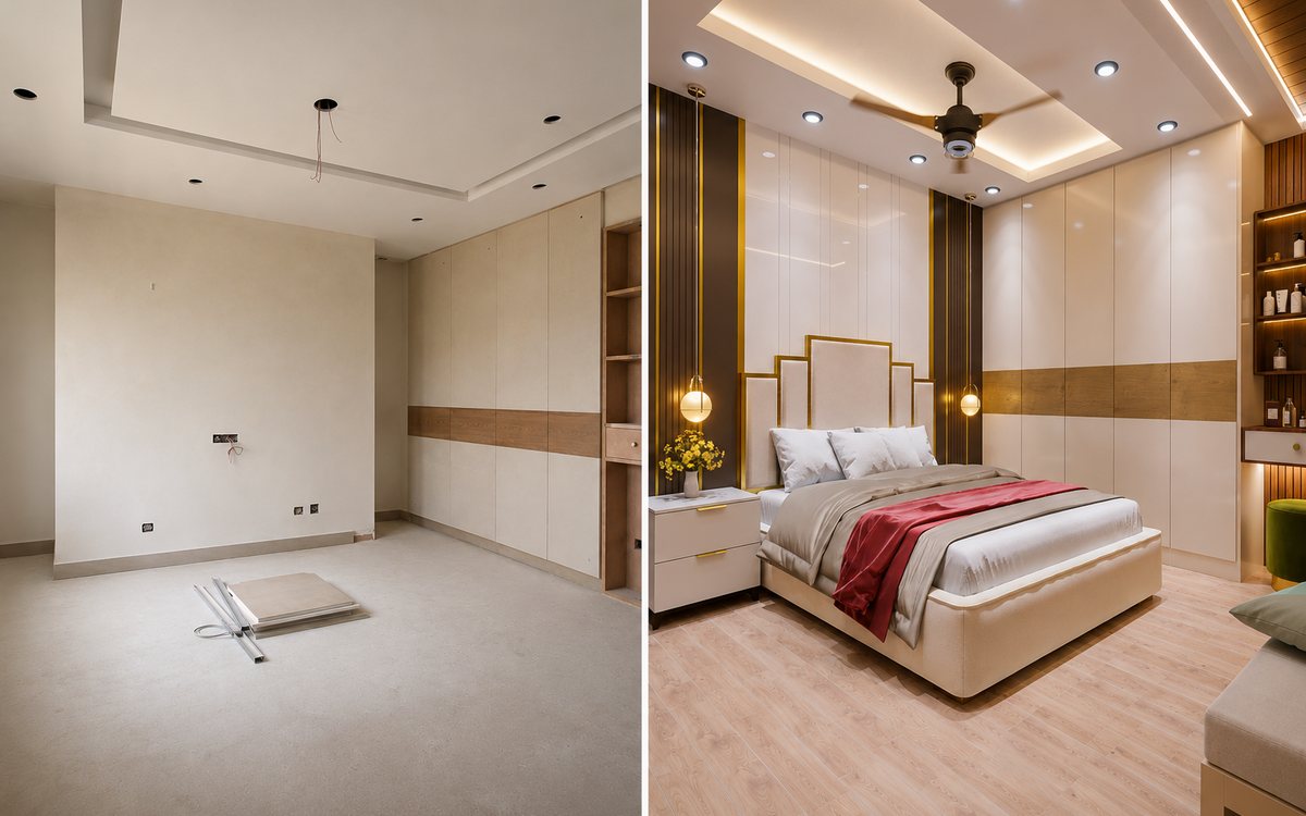 Bedroom before and after interior by Metaspaces