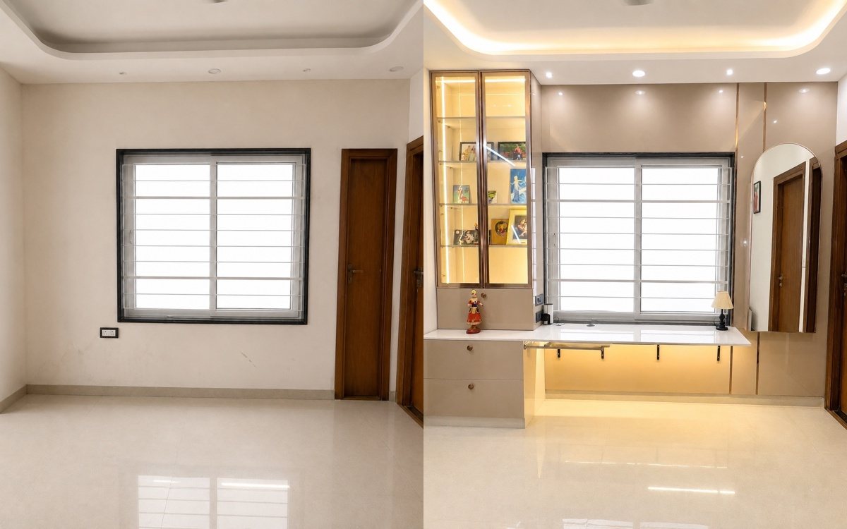 Living space before and after interior by Metaspaces